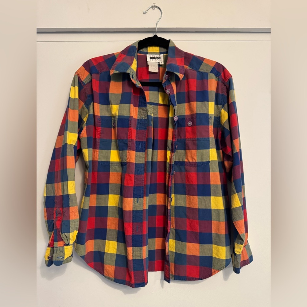 Leslie Fay vintage colorful gingham shirt size small